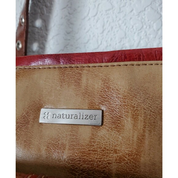 Naturalizer Brown/Red faux leather shoulder bag buckle 5 compartment 15"X8" Used - Picture 5 of 11